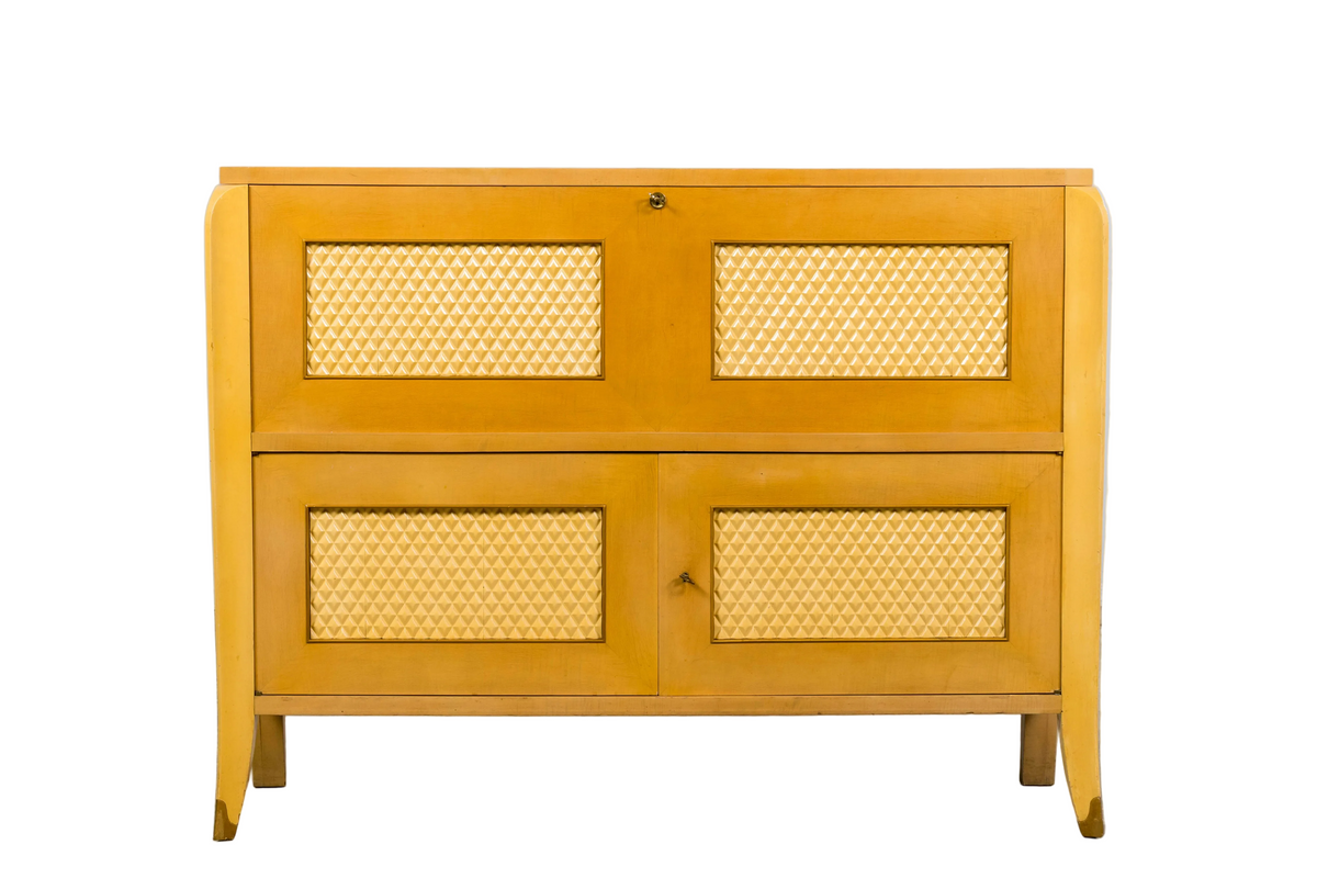 1930s French Art Deco Blond Lacquer Bar Cabinet