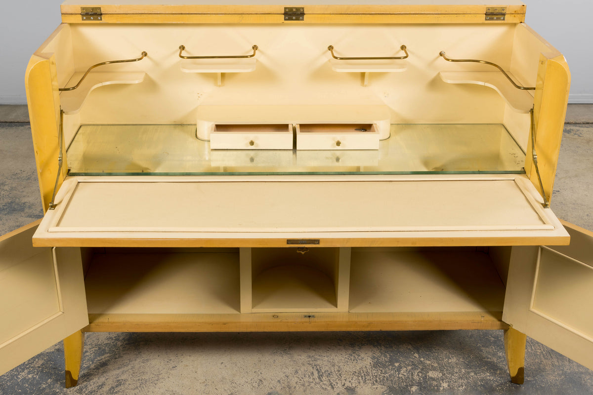 1930s French Art Deco Blond Lacquer Bar Cabinet