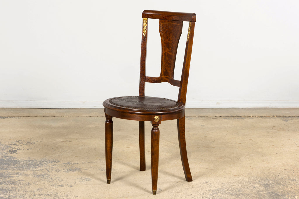 1930s French Art Deco Walnut Dining Chairs With Leather Seats, Set of 8