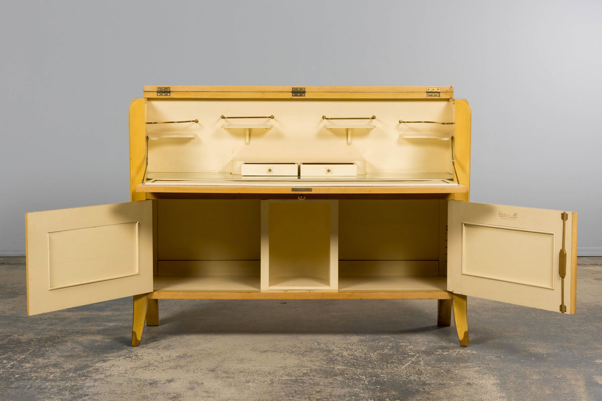 1930s French Art Deco Blond Lacquer Bar Cabinet