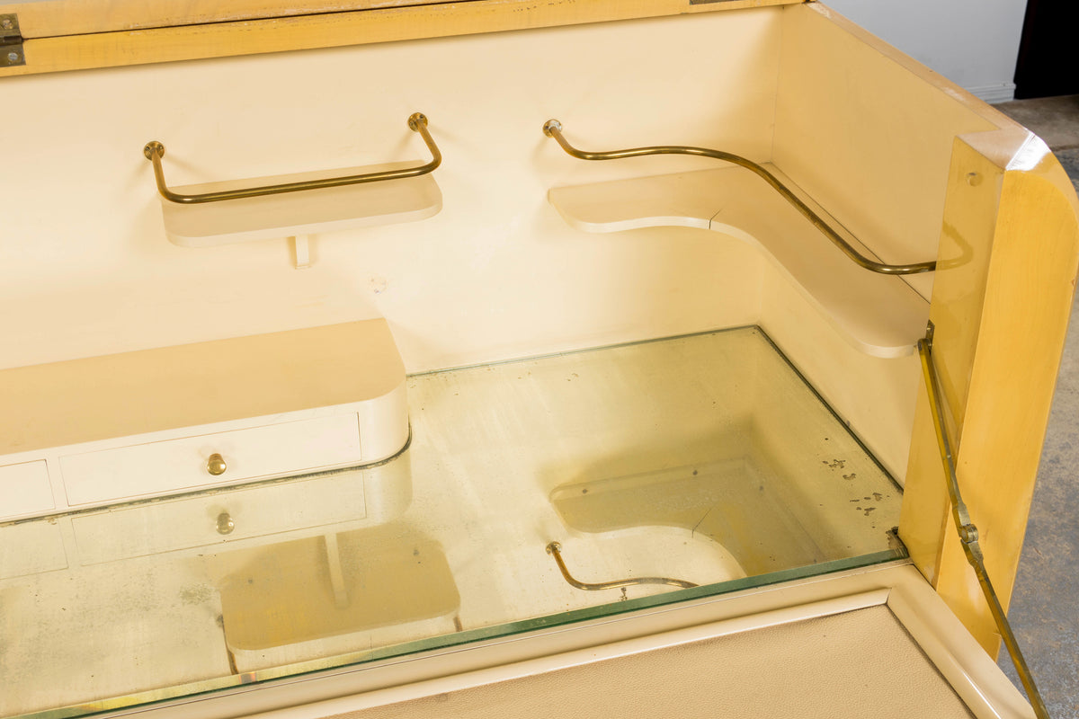 1930s French Art Deco Blond Lacquer Bar Cabinet