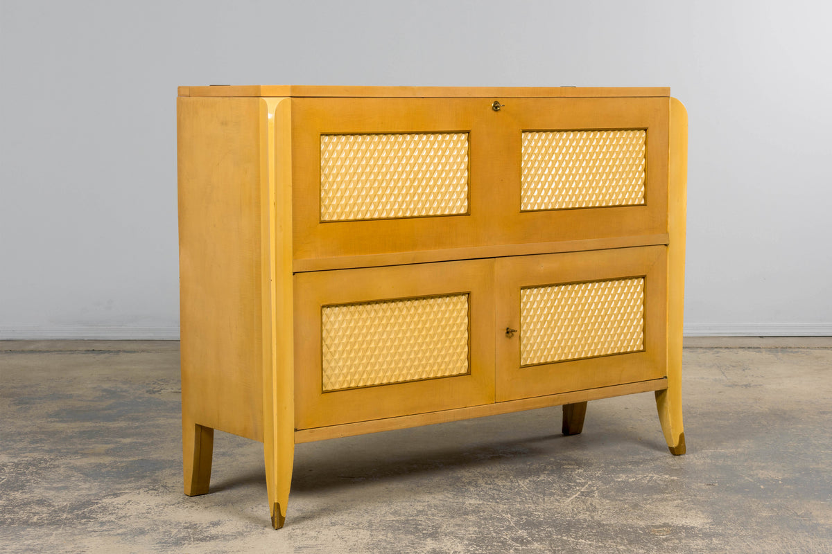 1930s French Art Deco Blond Lacquer Bar Cabinet