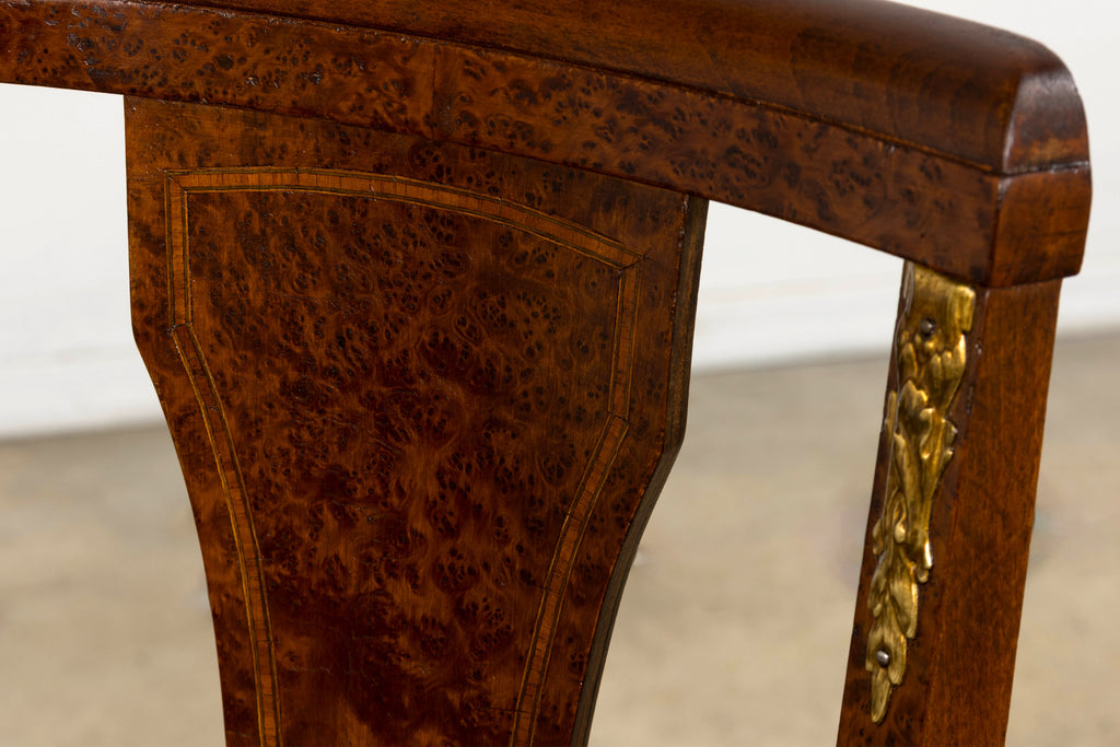 1930s French Art Deco Walnut Dining Chairs With Leather Seats, Set of 8