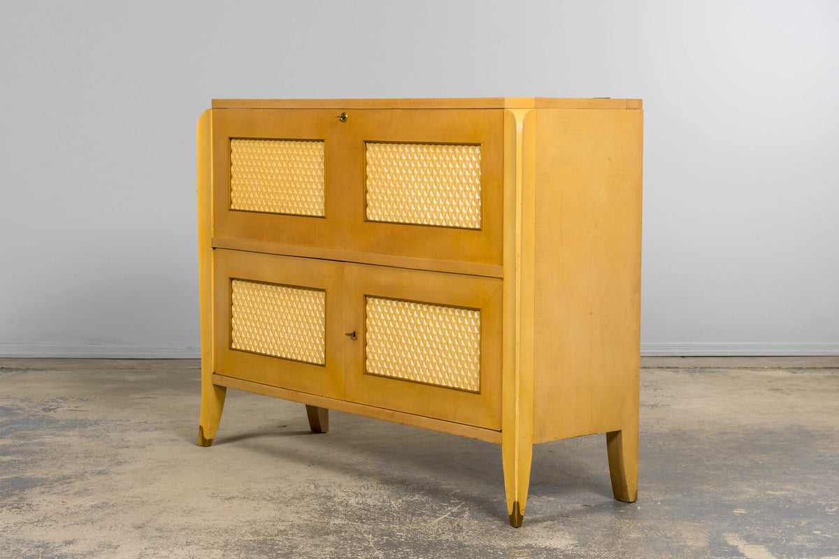 1930s French Art Deco Blond Lacquer Bar Cabinet