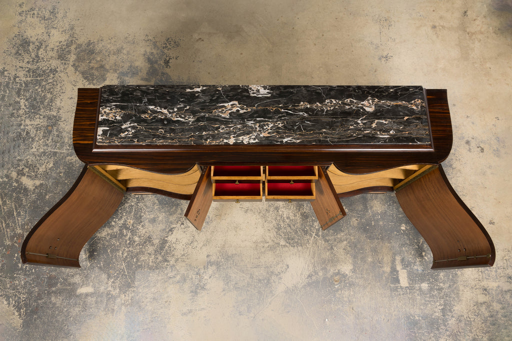 1940s French Art Deco Macassar Sideboard W/ Black Marble Top