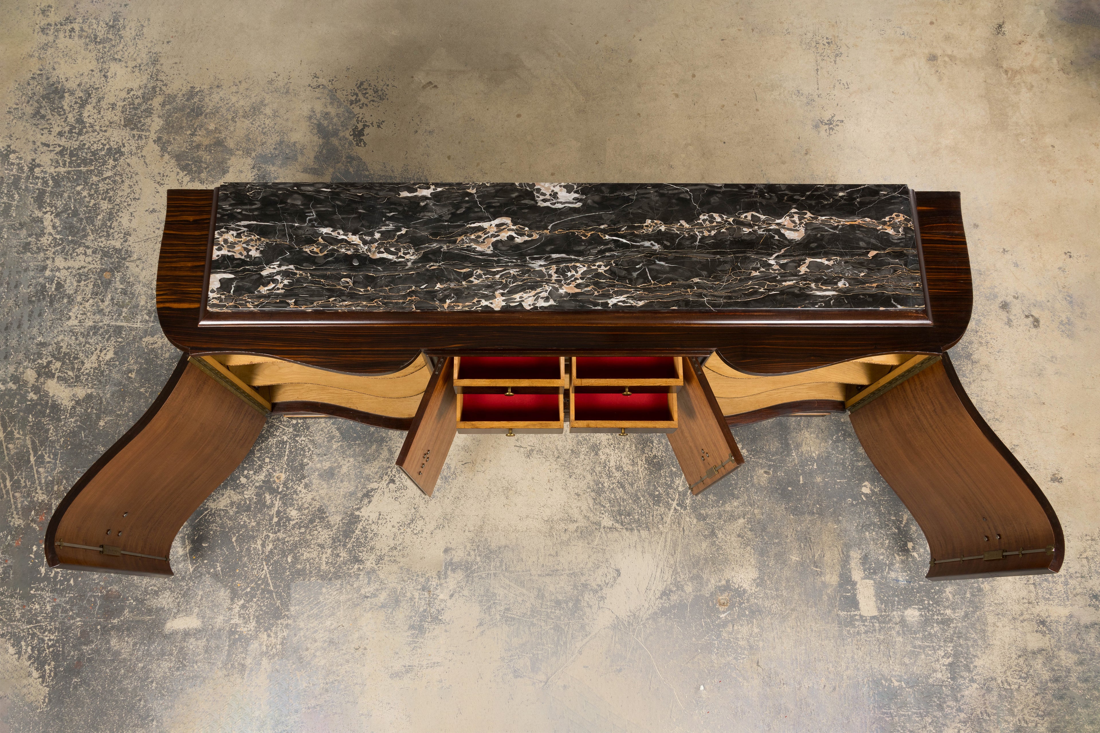 1940s French Art Deco Macassar Sideboard W/ Black Marble Top