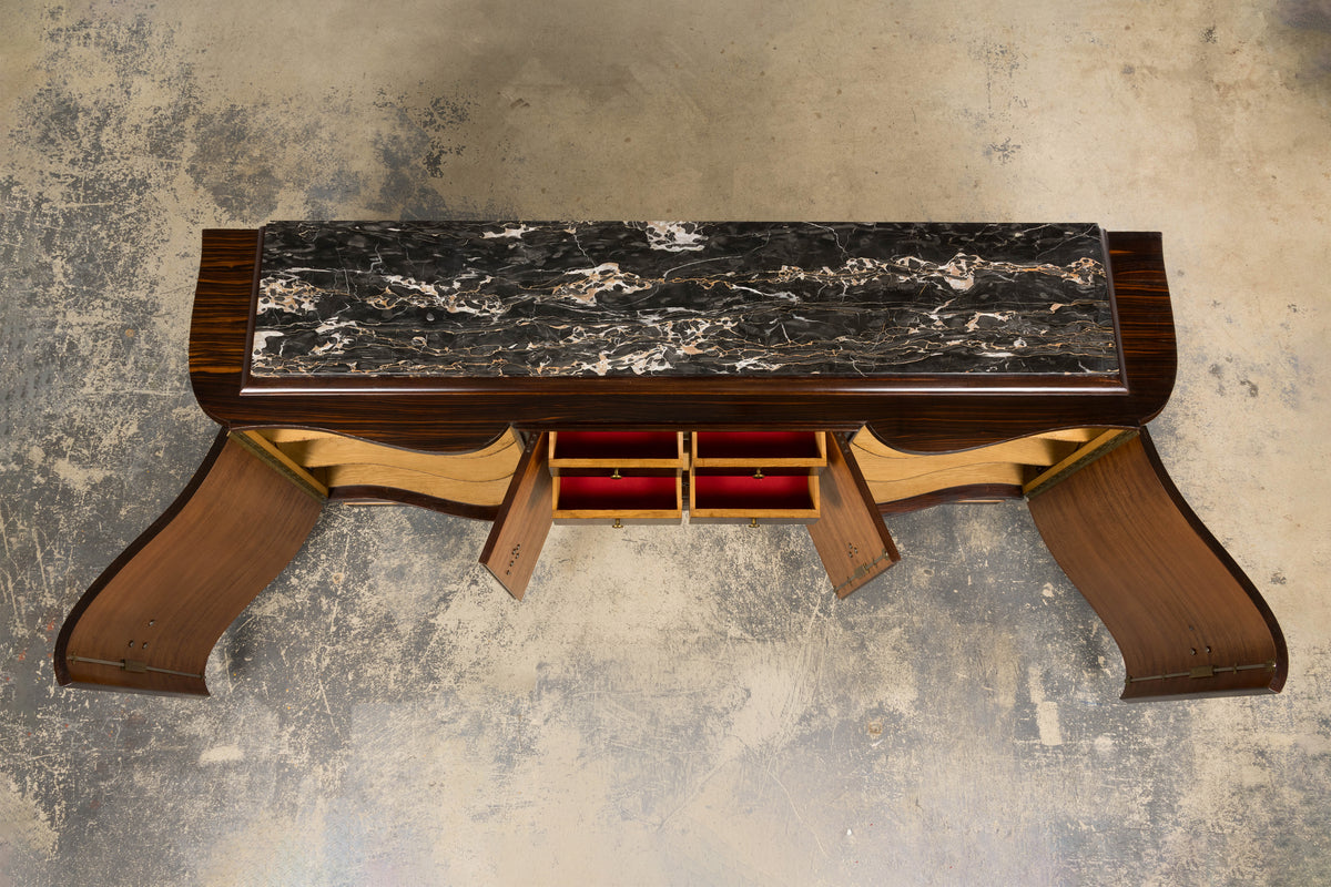 1940s French Art Deco Macassar Sideboard W/ Black Marble Top