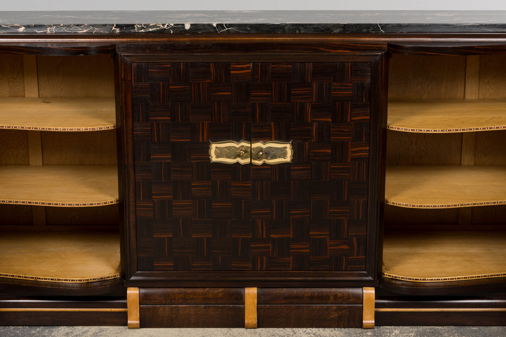 1940s French Art Deco Macassar Sideboard W/ Black Marble Top