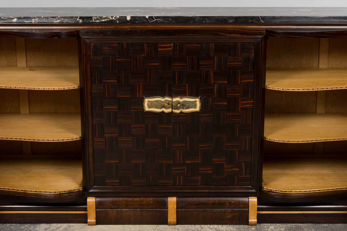 1940s French Art Deco Macassar Sideboard W/ Black Marble Top