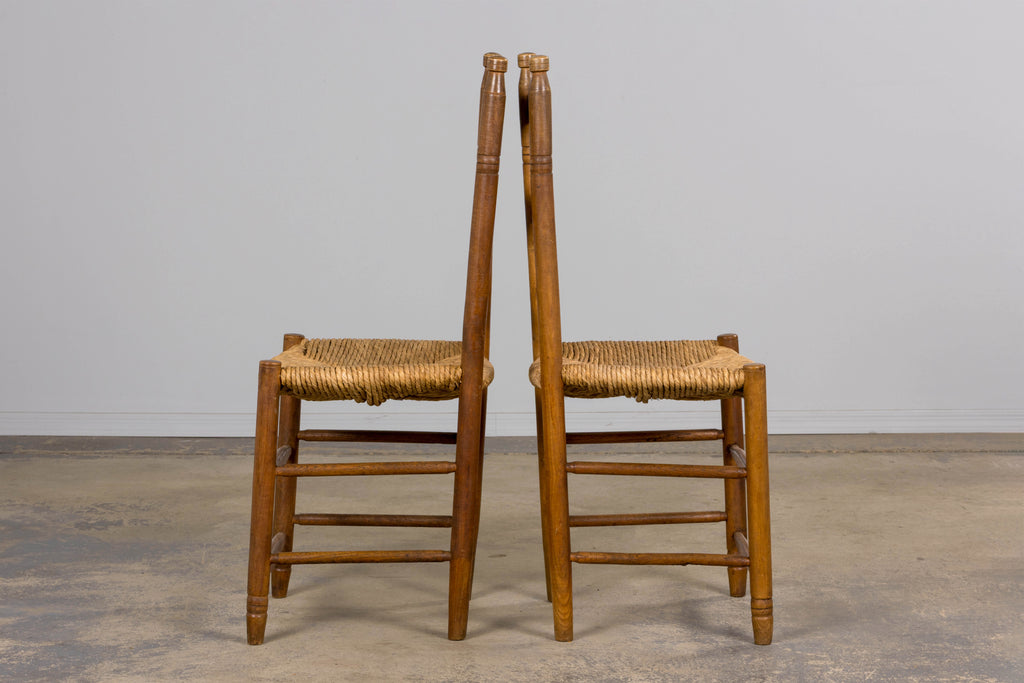 ON HOLD Antique Country French Ladder Back Maple Farmhouse Dining Chairs W/ Rush Seats - Set of 8