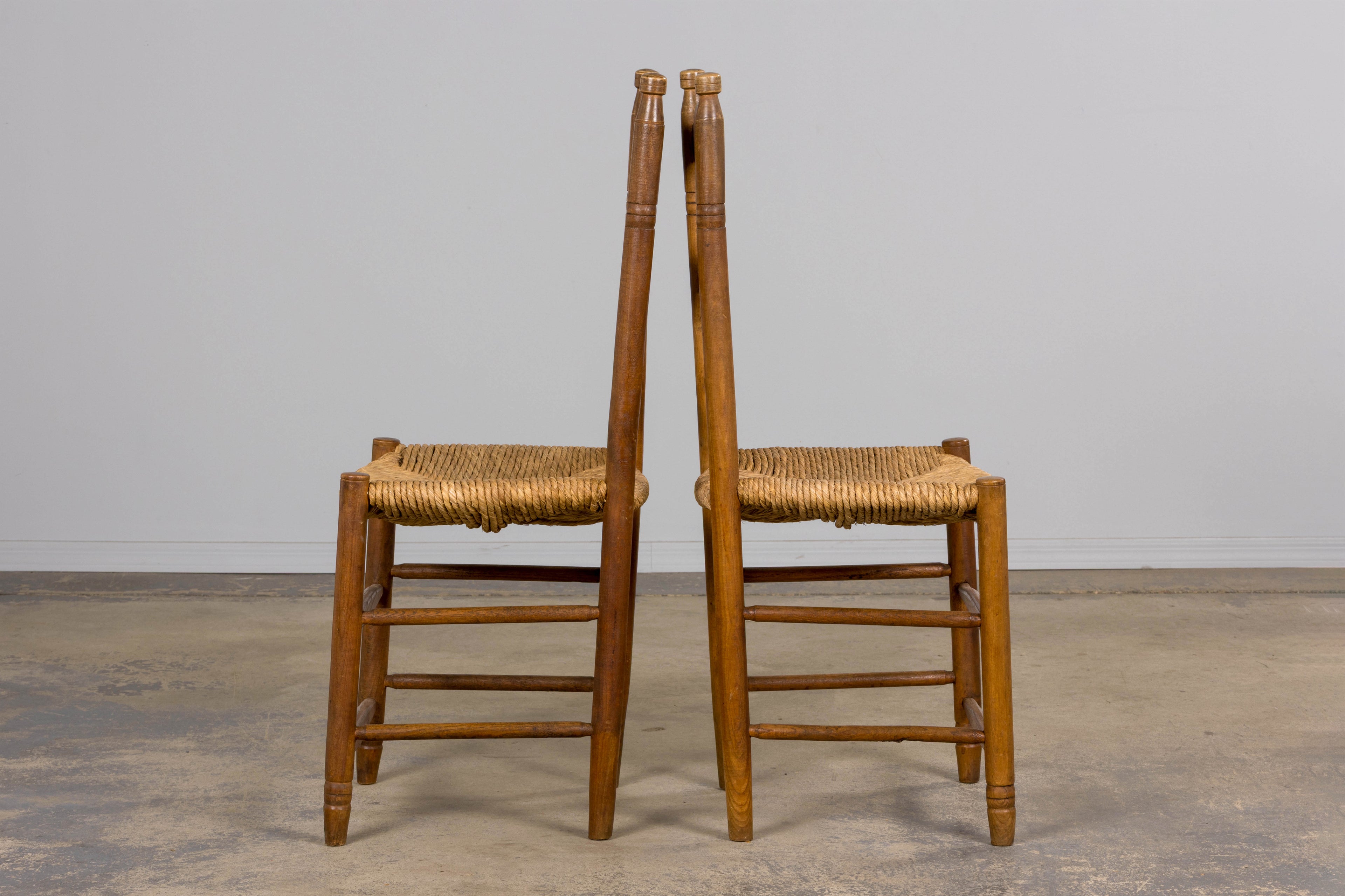 ON HOLD Antique Country French Ladder Back Maple Farmhouse Dining Chairs W/ Rush Seats - Set of 8