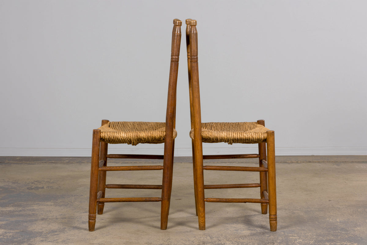 Antique Country French Ladder Back Maple Farmhouse Dining Chairs W/ Rush Seats - Set of 8