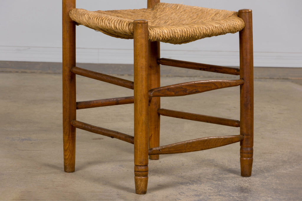 ON HOLD Antique Country French Ladder Back Maple Farmhouse Dining Chairs W/ Rush Seats - Set of 8