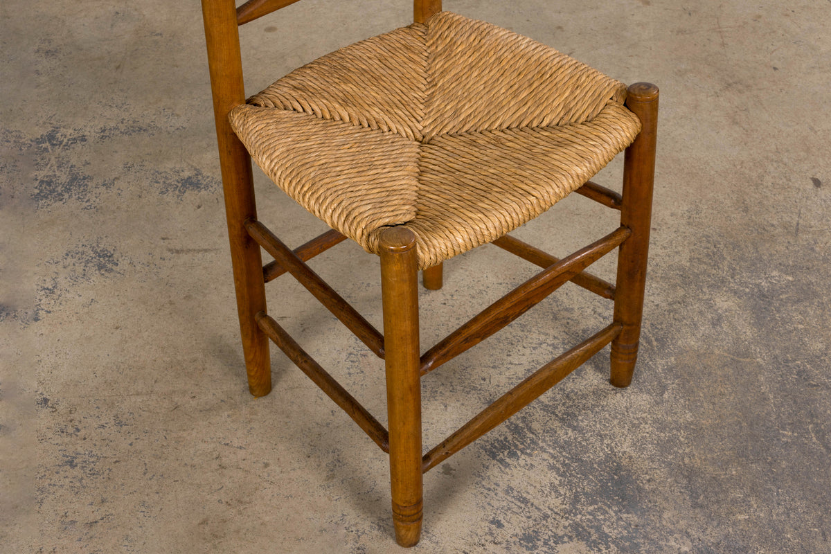 Antique Country French Ladder Back Maple Farmhouse Dining Chairs W/ Rush Seats - Set of 8
