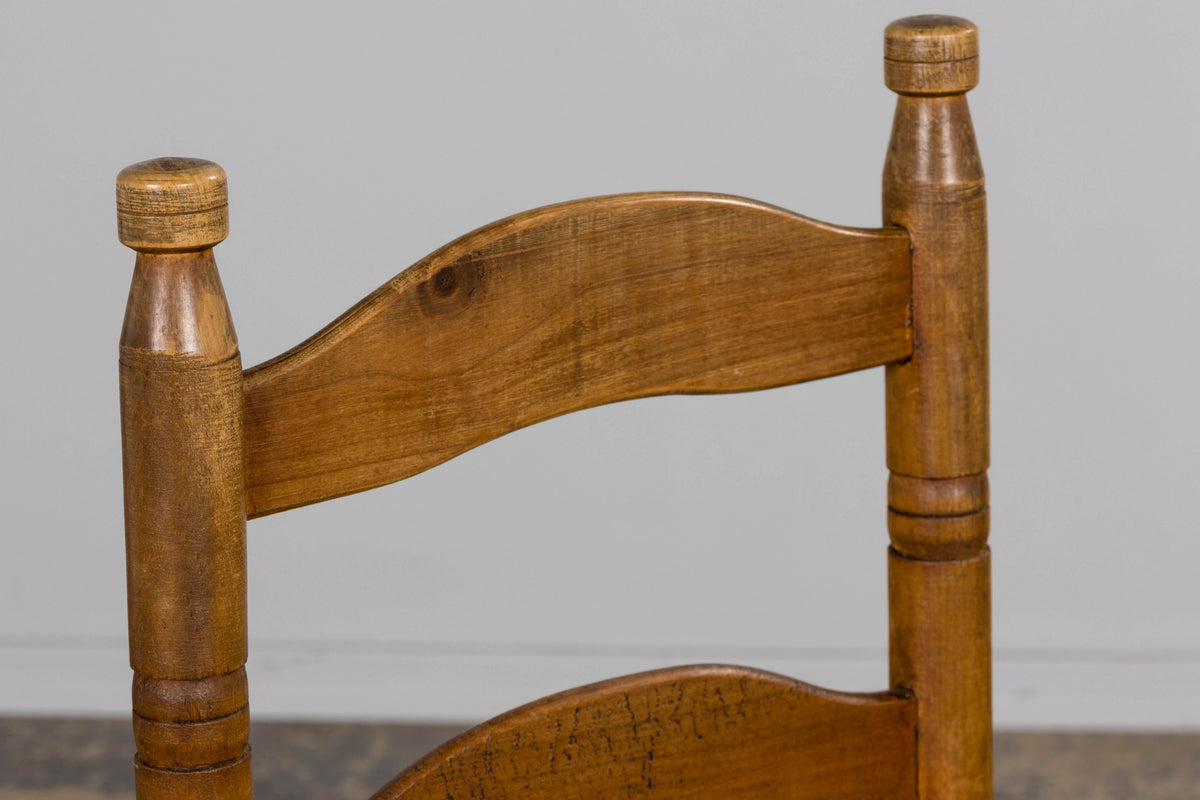 Antique Country French Ladder Back Maple Farmhouse Dining Chairs W/ Rush Seats - Set of 8