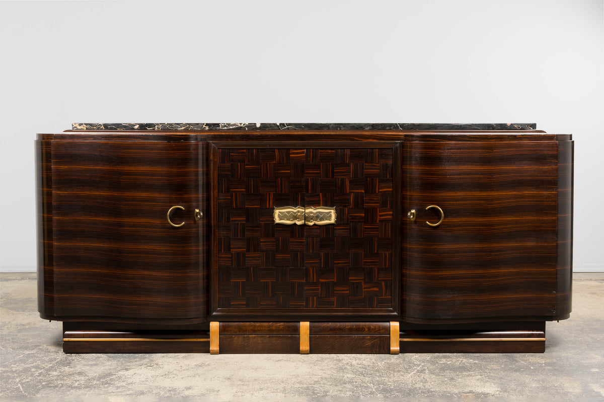 1940s French Art Deco Macassar Sideboard W/ Black Marble Top