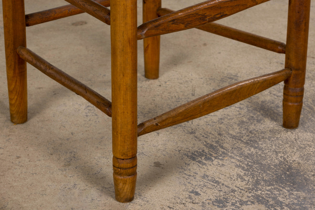 Antique Country French Ladder Back Maple Farmhouse Dining Chairs W/ Rush Seats - Set of 8
