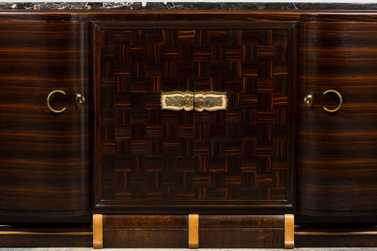 1940s French Art Deco Macassar Sideboard W/ Black Marble Top