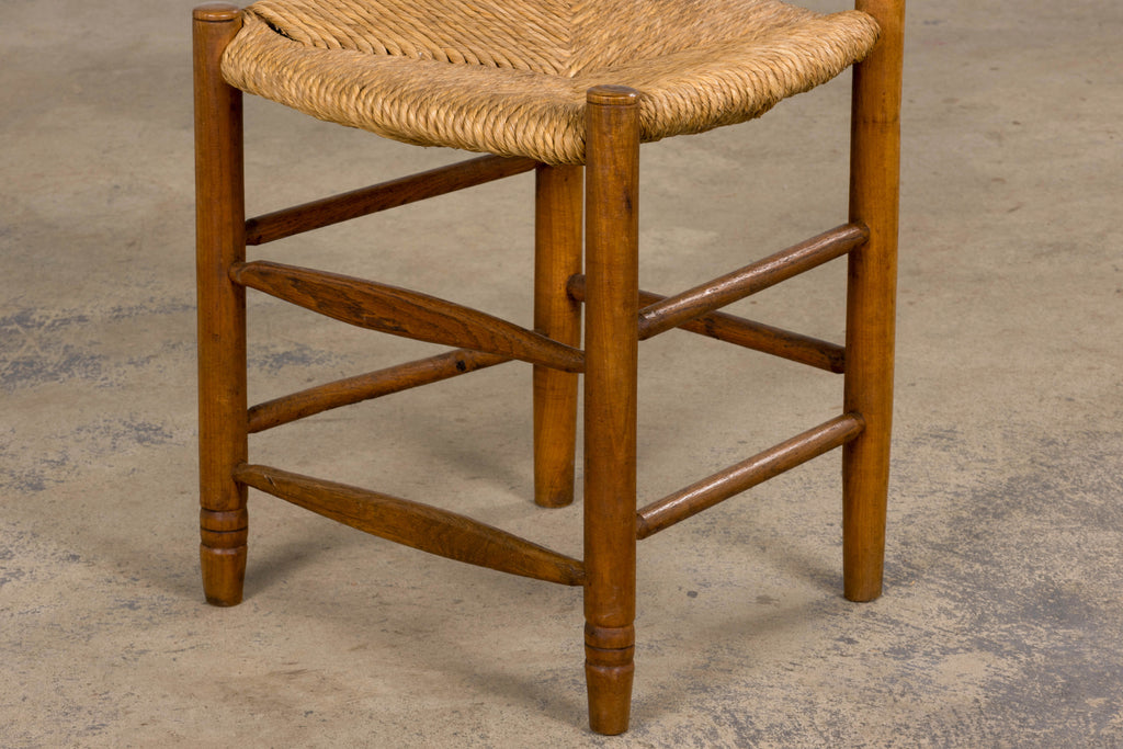 ON HOLD Antique Country French Ladder Back Maple Farmhouse Dining Chairs W/ Rush Seats - Set of 8