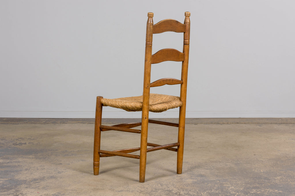 ON HOLD Antique Country French Ladder Back Maple Farmhouse Dining Chairs W/ Rush Seats - Set of 8