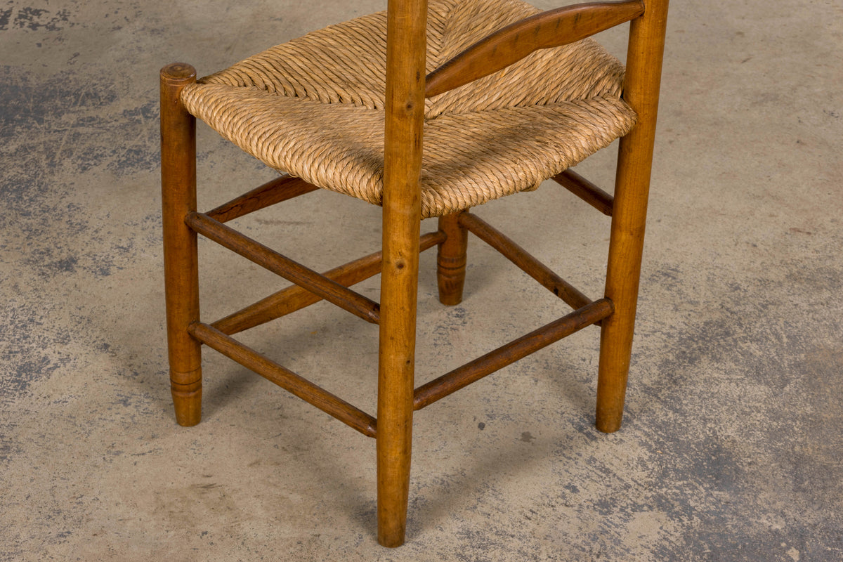Antique Country French Ladder Back Maple Farmhouse Dining Chairs W/ Rush Seats - Set of 8