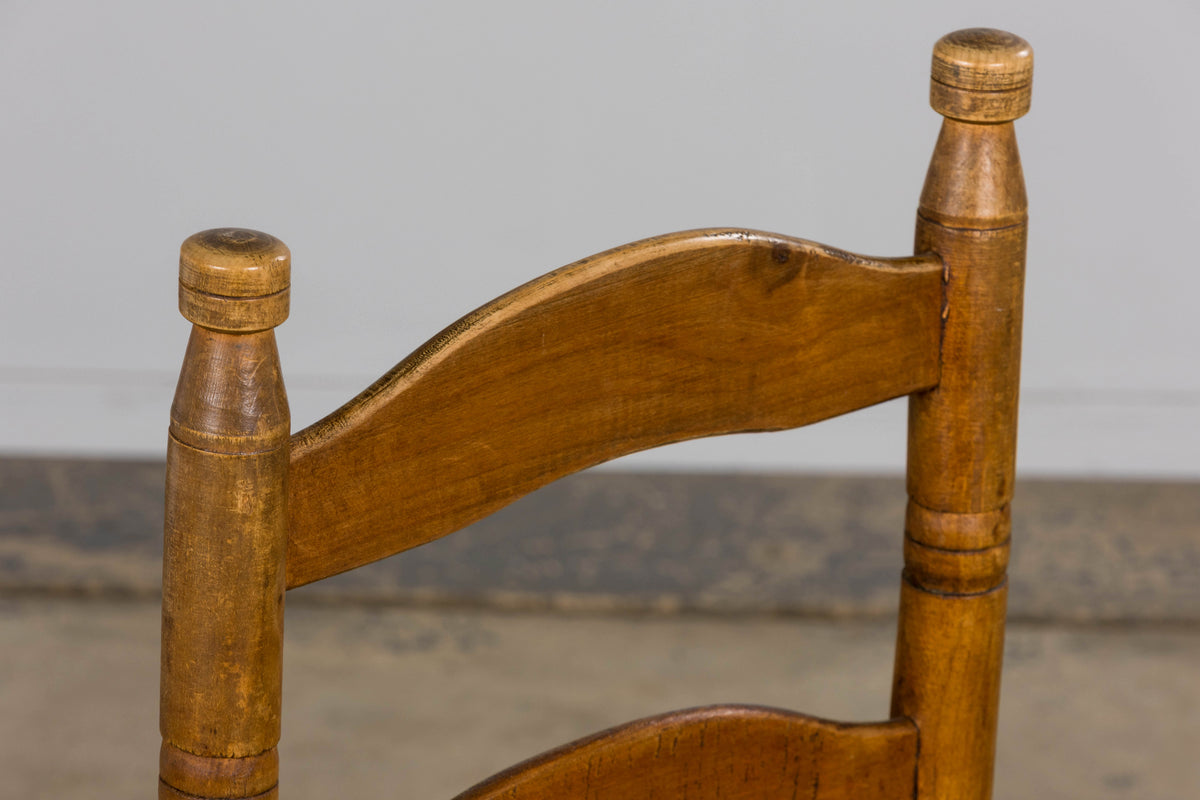 Antique Country French Ladder Back Maple Farmhouse Dining Chairs W/ Rush Seats - Set of 8