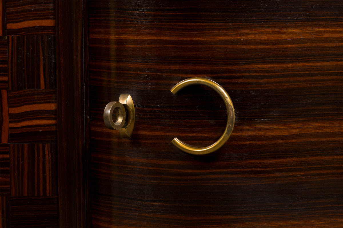 1940s French Art Deco Macassar Sideboard W/ Black Marble Top
