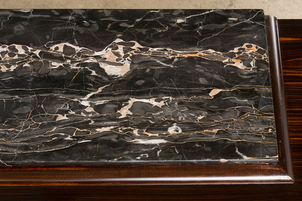 1940s French Art Deco Macassar Sideboard W/ Black Marble Top