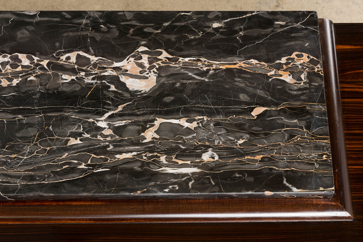 1940s French Art Deco Macassar Sideboard W/ Black Marble Top