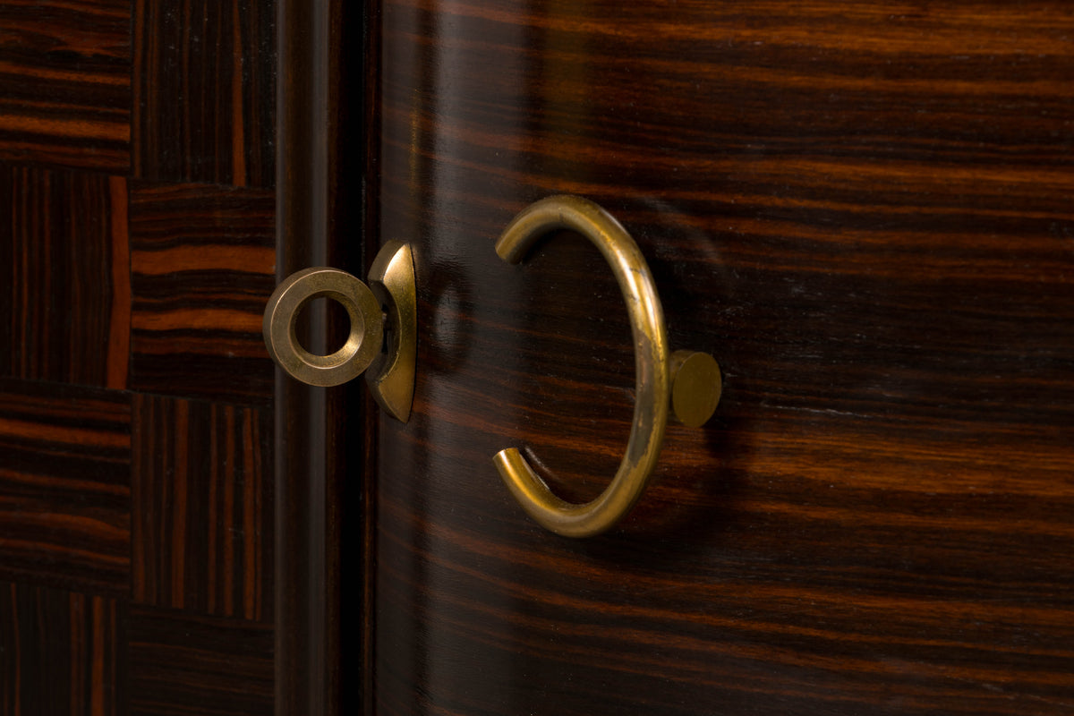 1940s French Art Deco Macassar Sideboard W/ Black Marble Top