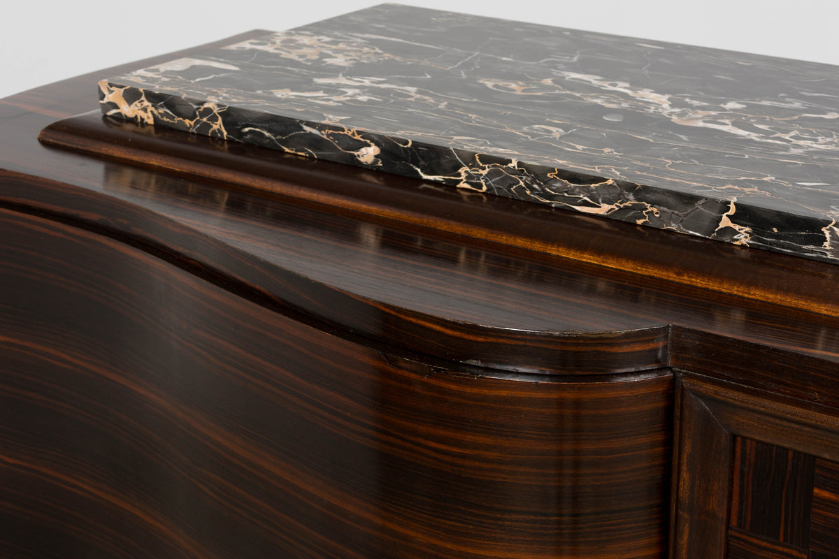 1940s French Art Deco Macassar Sideboard W/ Black Marble Top