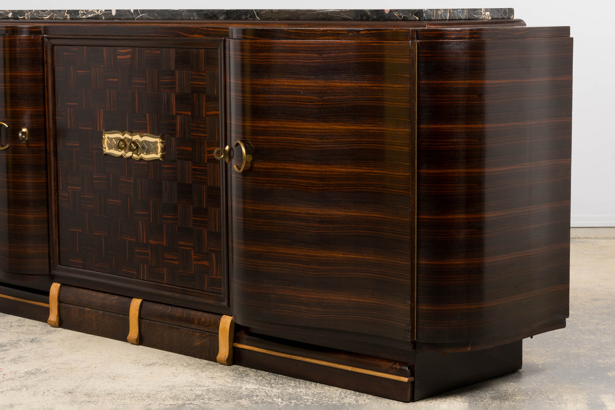 1940s French Art Deco Macassar Sideboard W/ Black Marble Top
