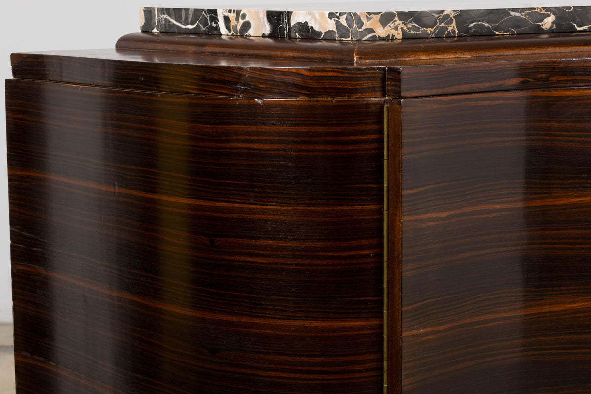 1940s French Art Deco Macassar Sideboard W/ Black Marble Top