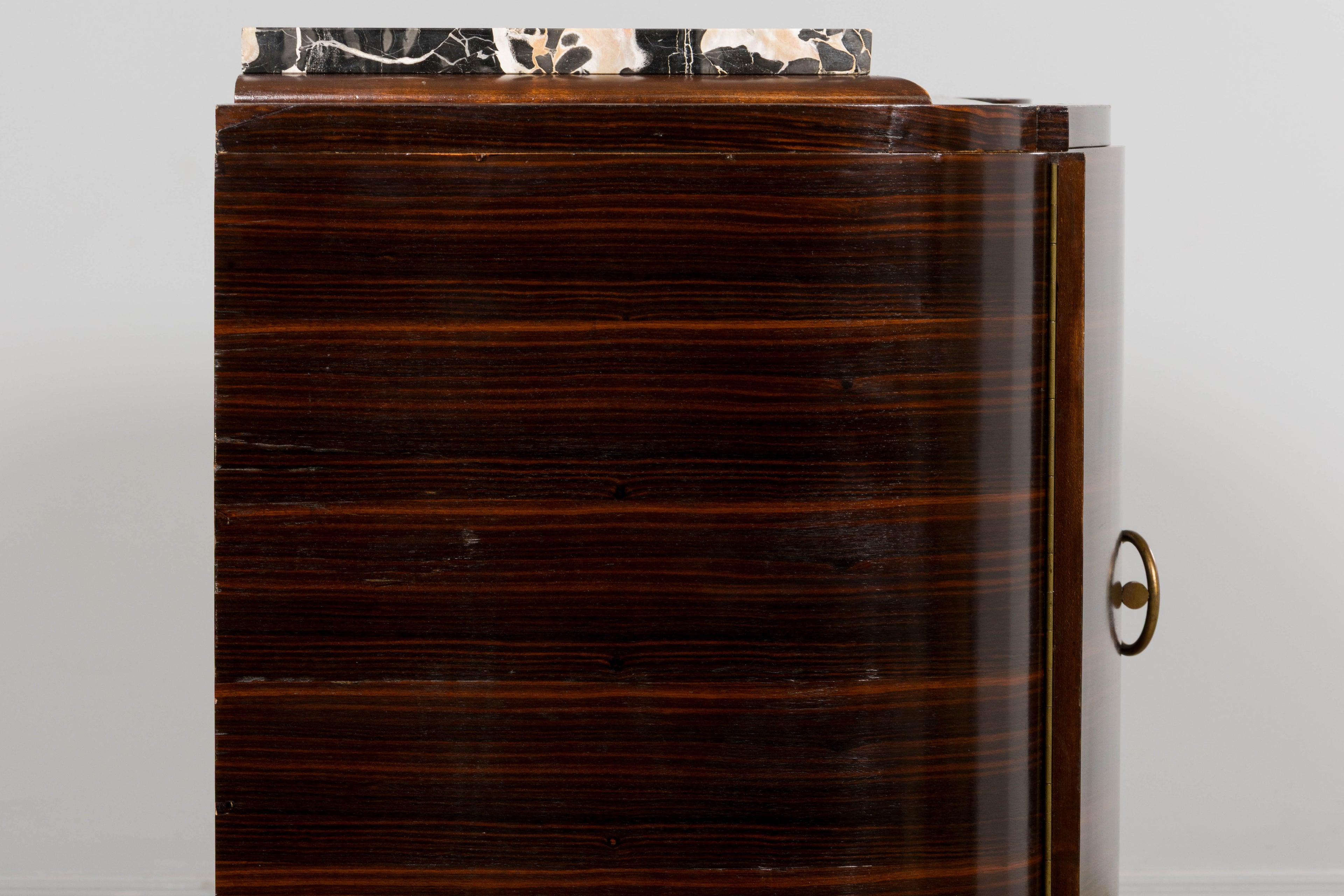 1940s French Art Deco Macassar Sideboard W/ Black Marble Top