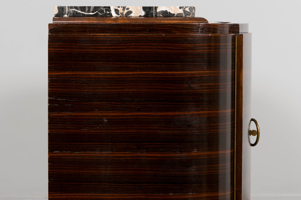 1940s French Art Deco Macassar Sideboard W/ Black Marble Top