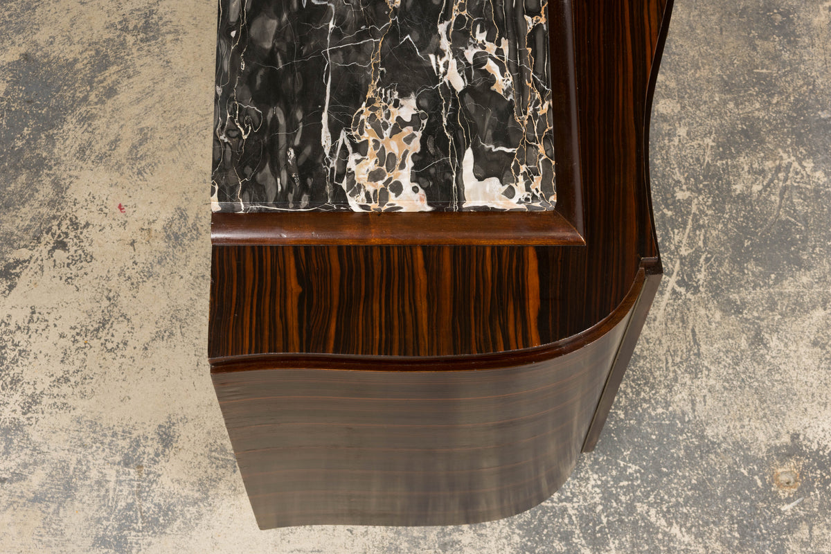 1940s French Art Deco Macassar Sideboard W/ Black Marble Top