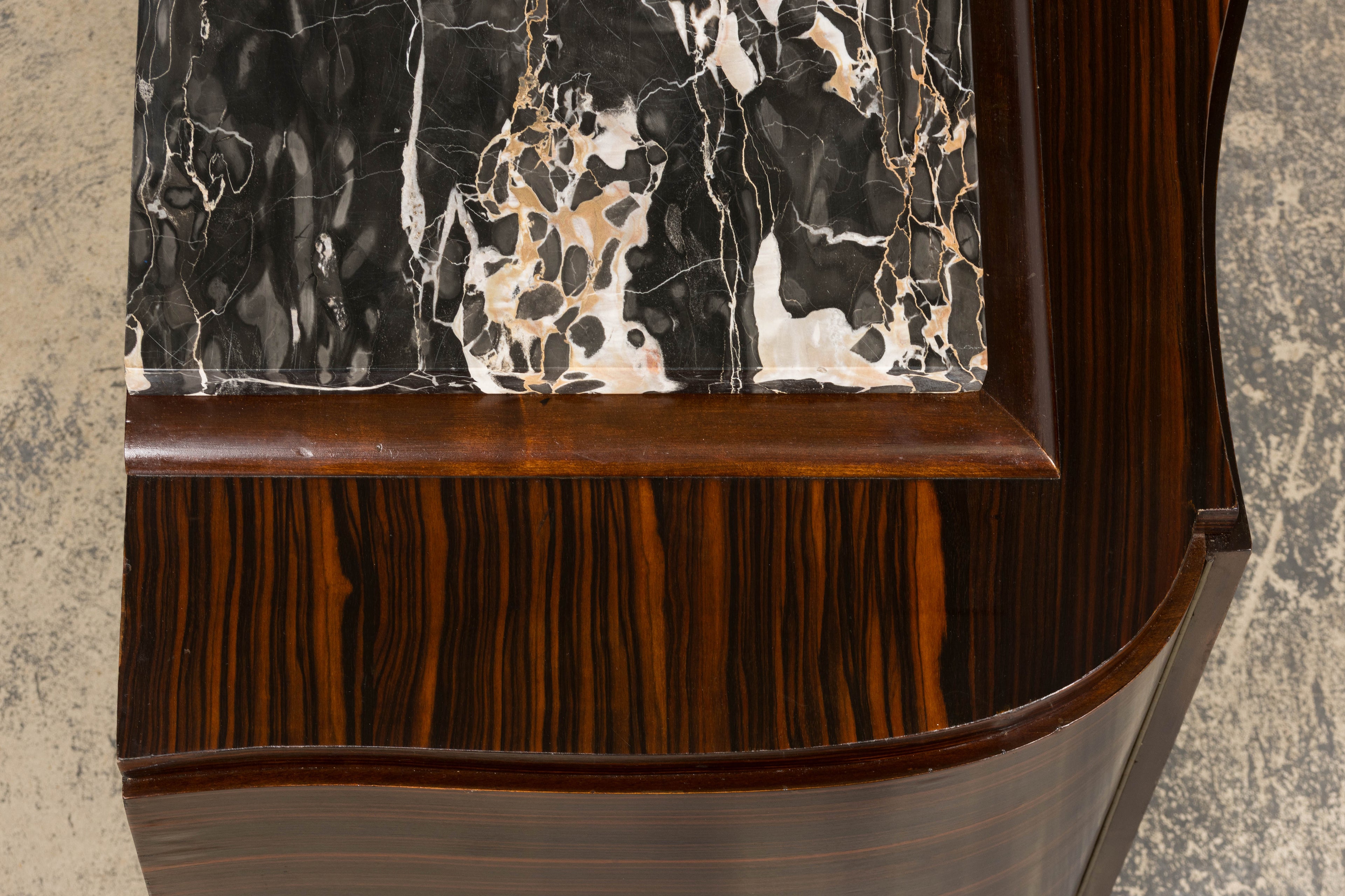 1940s French Art Deco Macassar Sideboard W/ Black Marble Top
