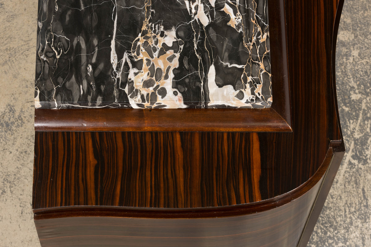 1940s French Art Deco Macassar Sideboard W/ Black Marble Top