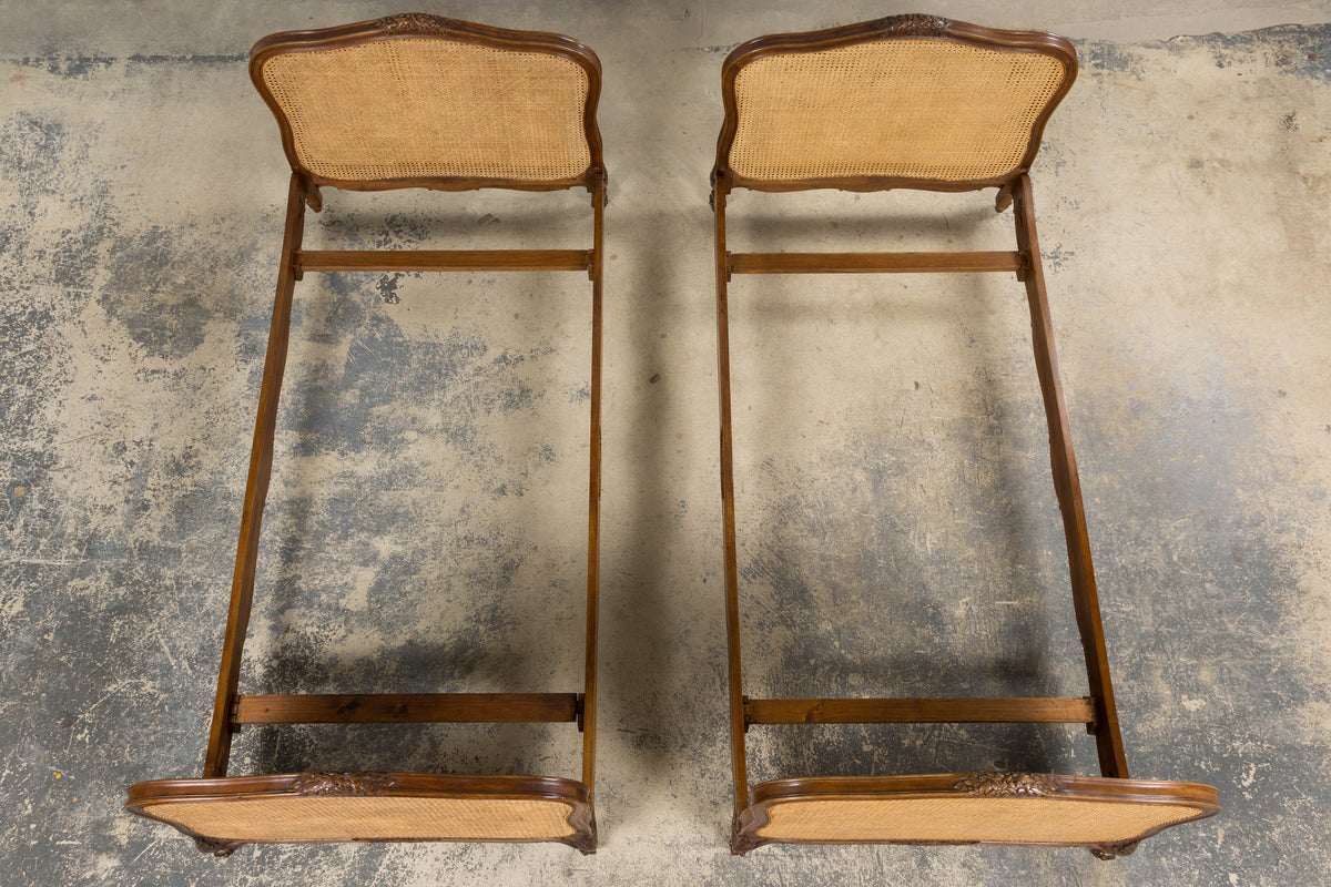 Antique French Louis XV Style Provincial Walnut Twin Size Bed Frames - A Pair
