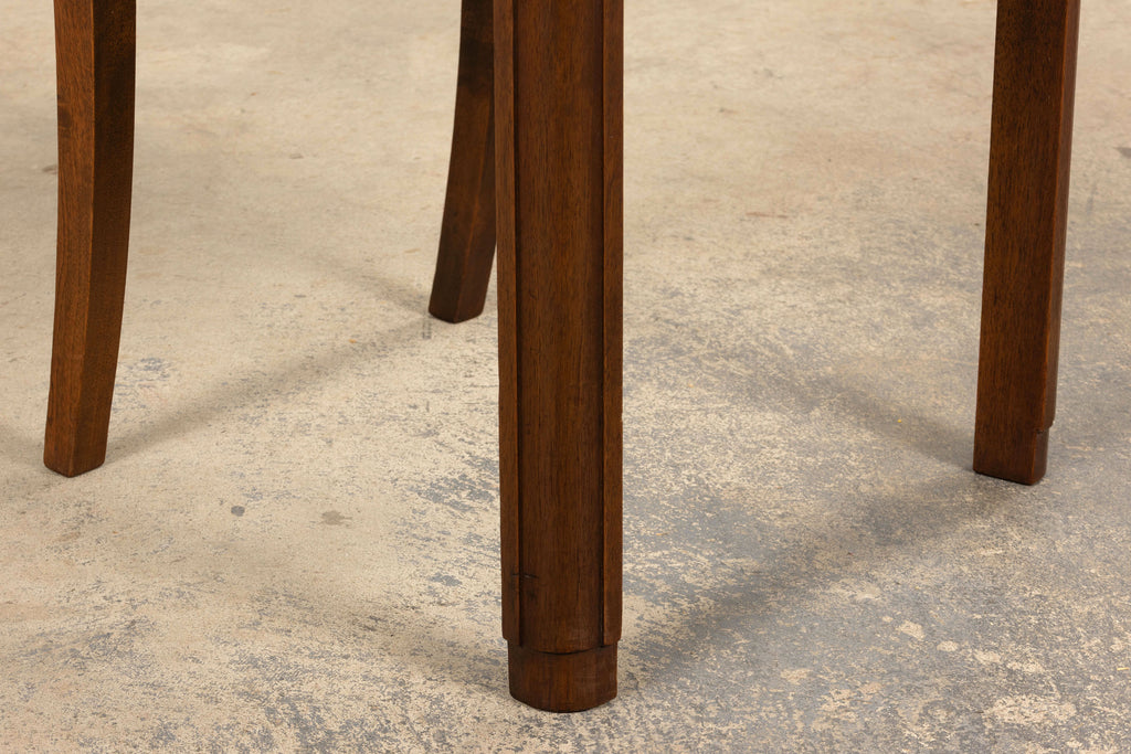 1930s French Art Deco Walnut Dining Chairs In Beige Stripe - Set of 6
