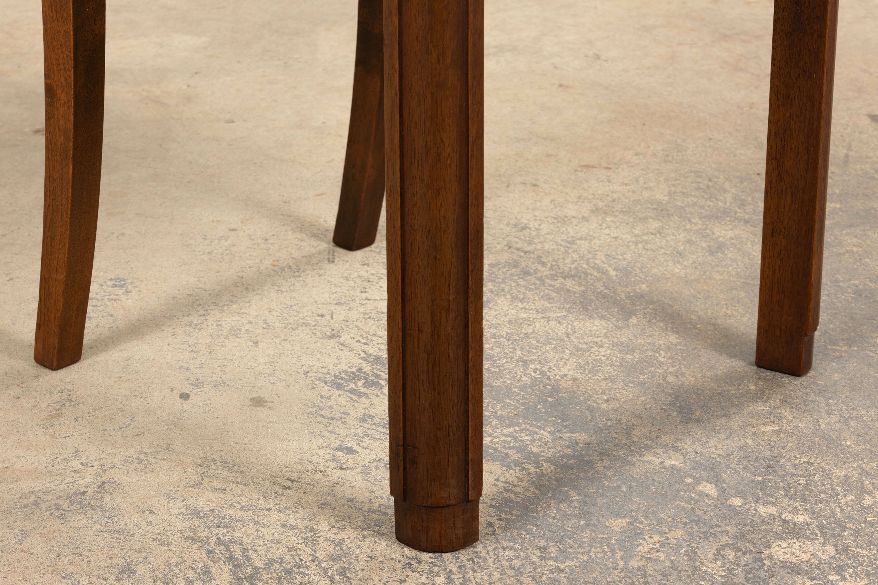 1930s French Art Deco Walnut Dining Chairs In Beige Stripe - Set of 6