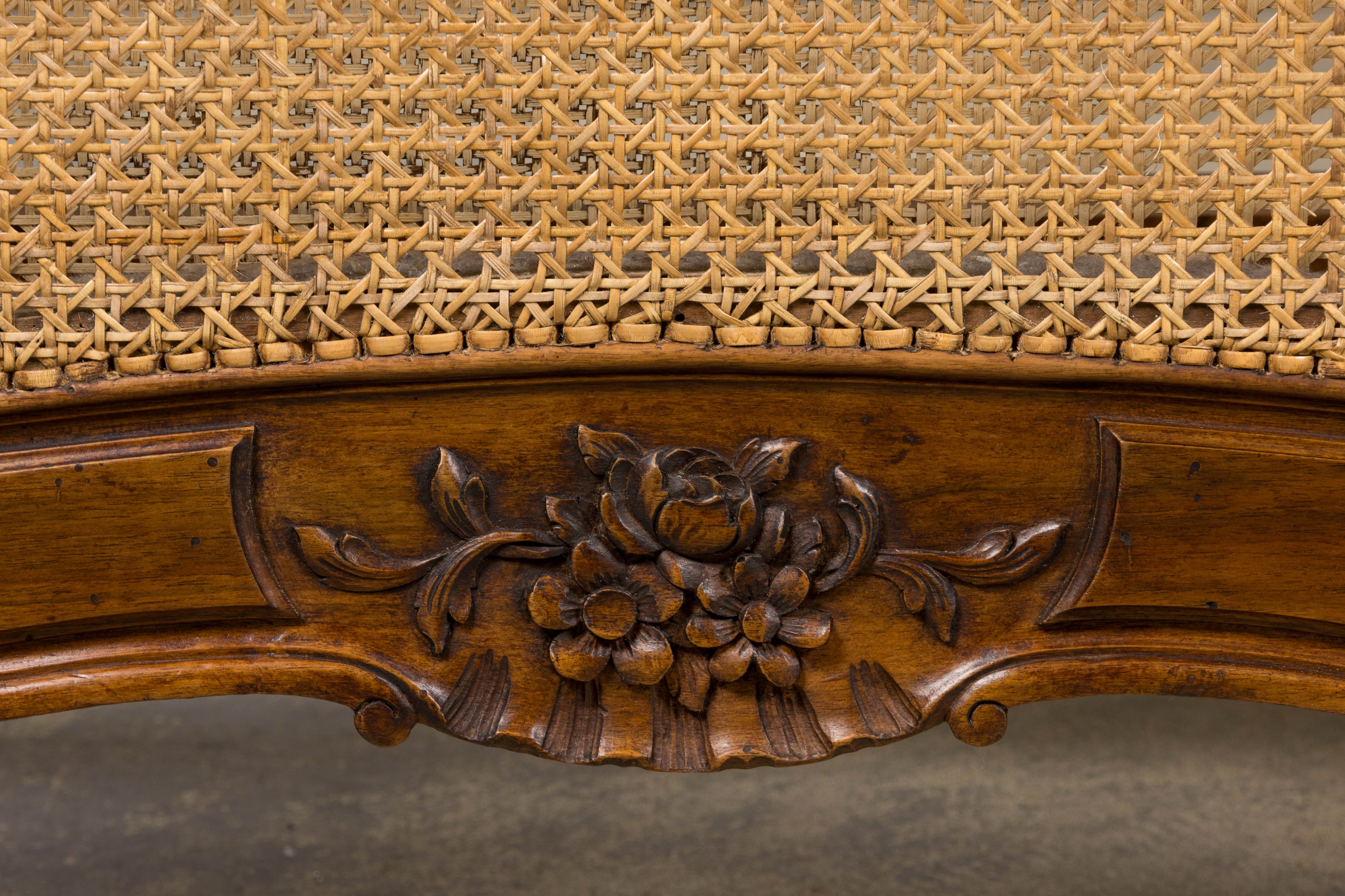 Antique French Louis XV Style Provincial Walnut Twin Size Bed Frames - A Pair