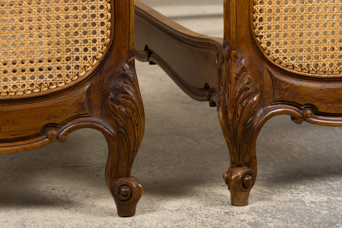 Antique French Louis XV Style Provincial Walnut Twin Size Bed Frames - A Pair