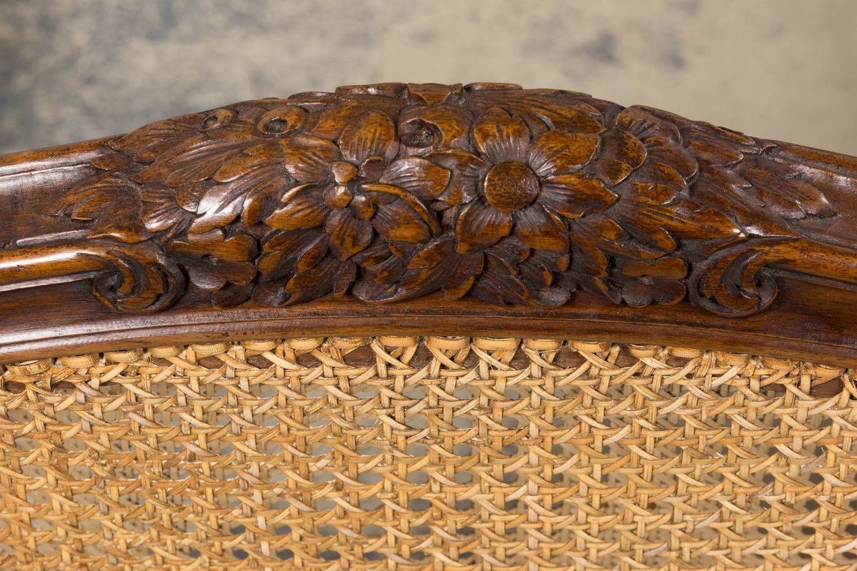 Antique French Louis XV Style Provincial Walnut Twin Size Bed Frames - A Pair