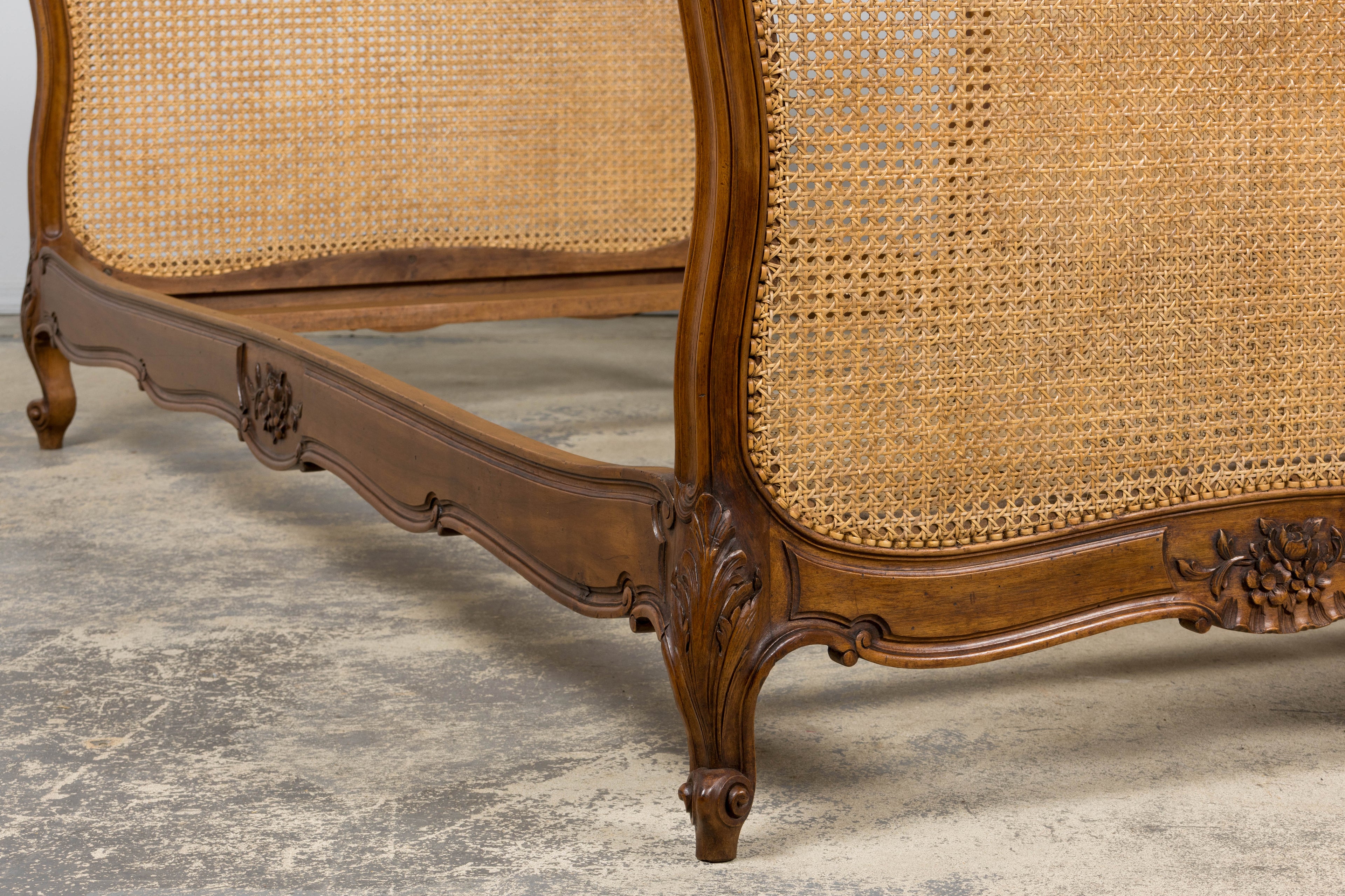Antique French Louis XV Style Provincial Walnut Twin Size Bed Frames - A Pair
