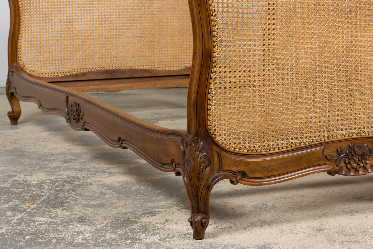 Antique French Louis XV Style Provincial Walnut Twin Size Bed Frames - A Pair