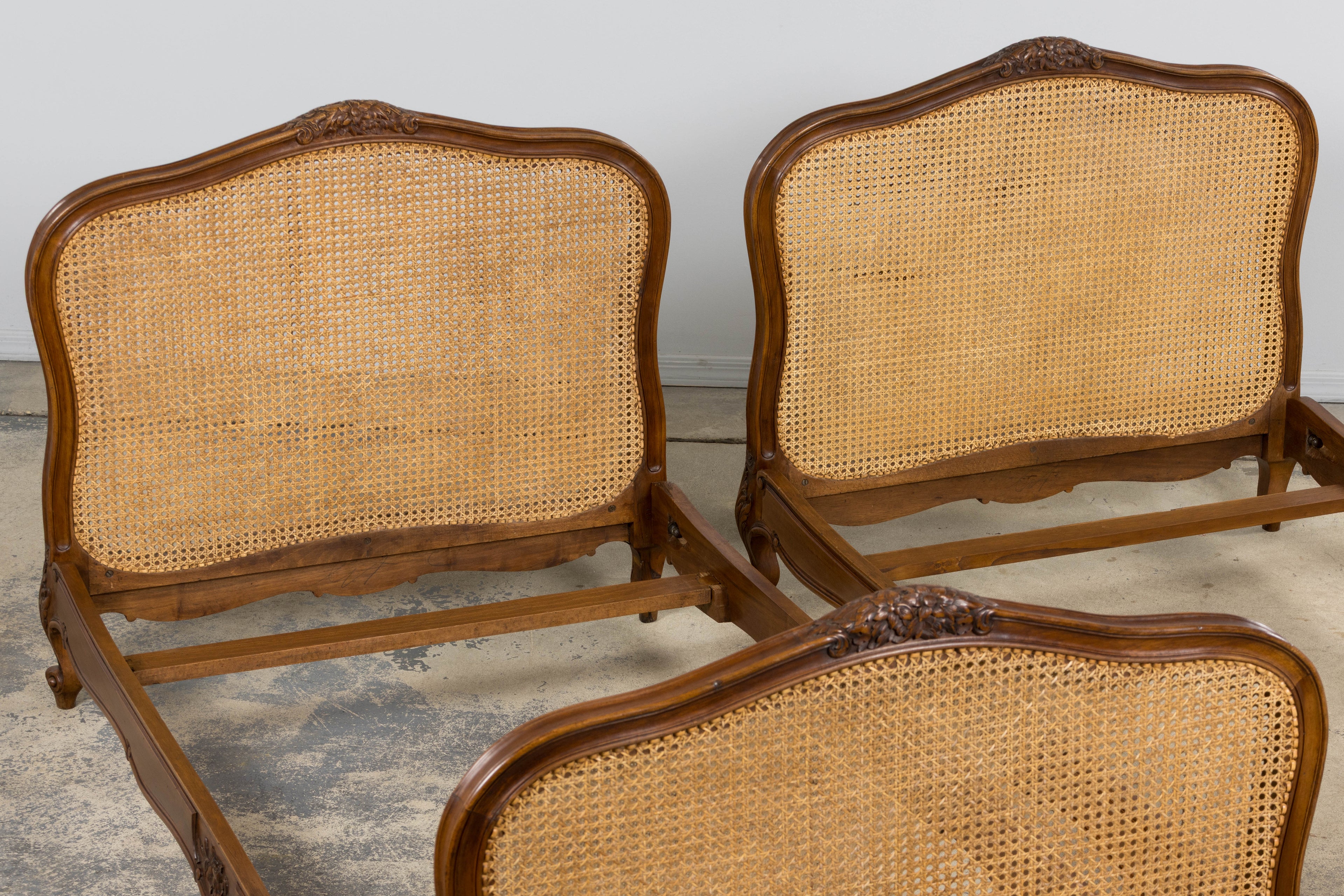 Antique French Louis XV Style Provincial Walnut Twin Size Bed Frames - A Pair