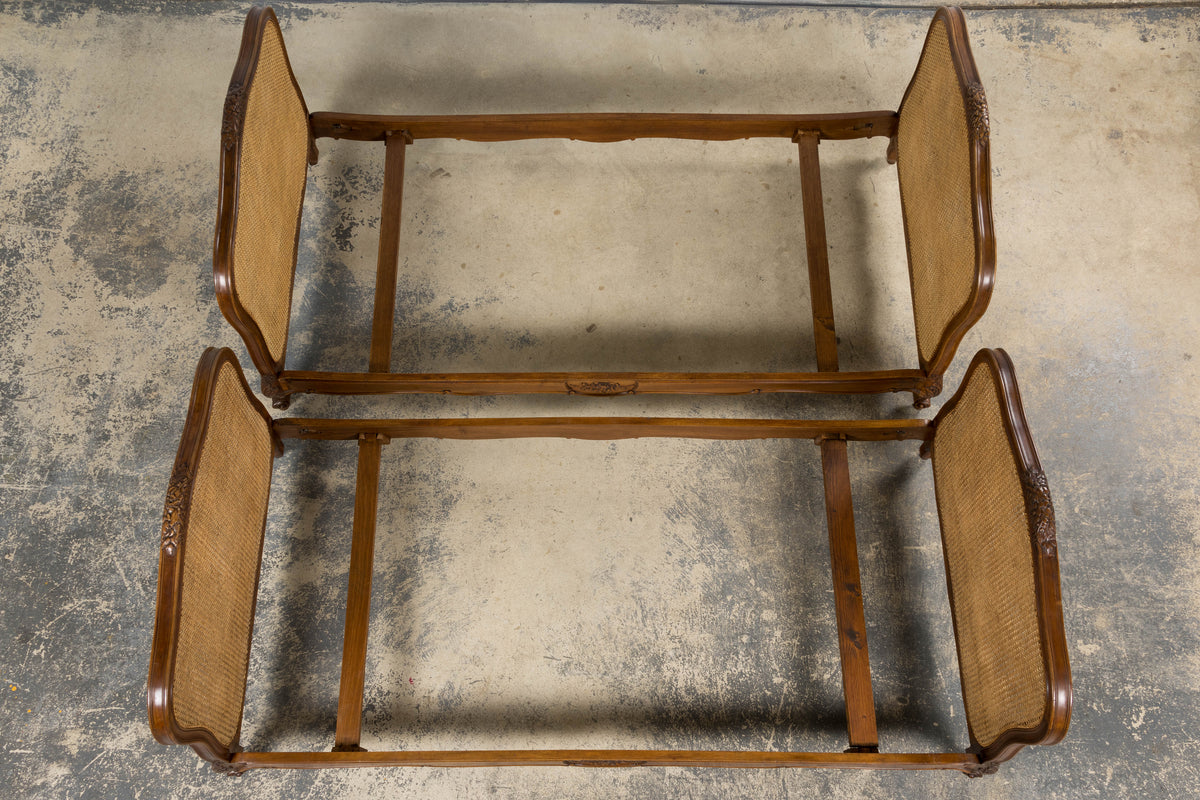 Antique French Louis XV Style Provincial Walnut Twin Size Bed Frames - A Pair