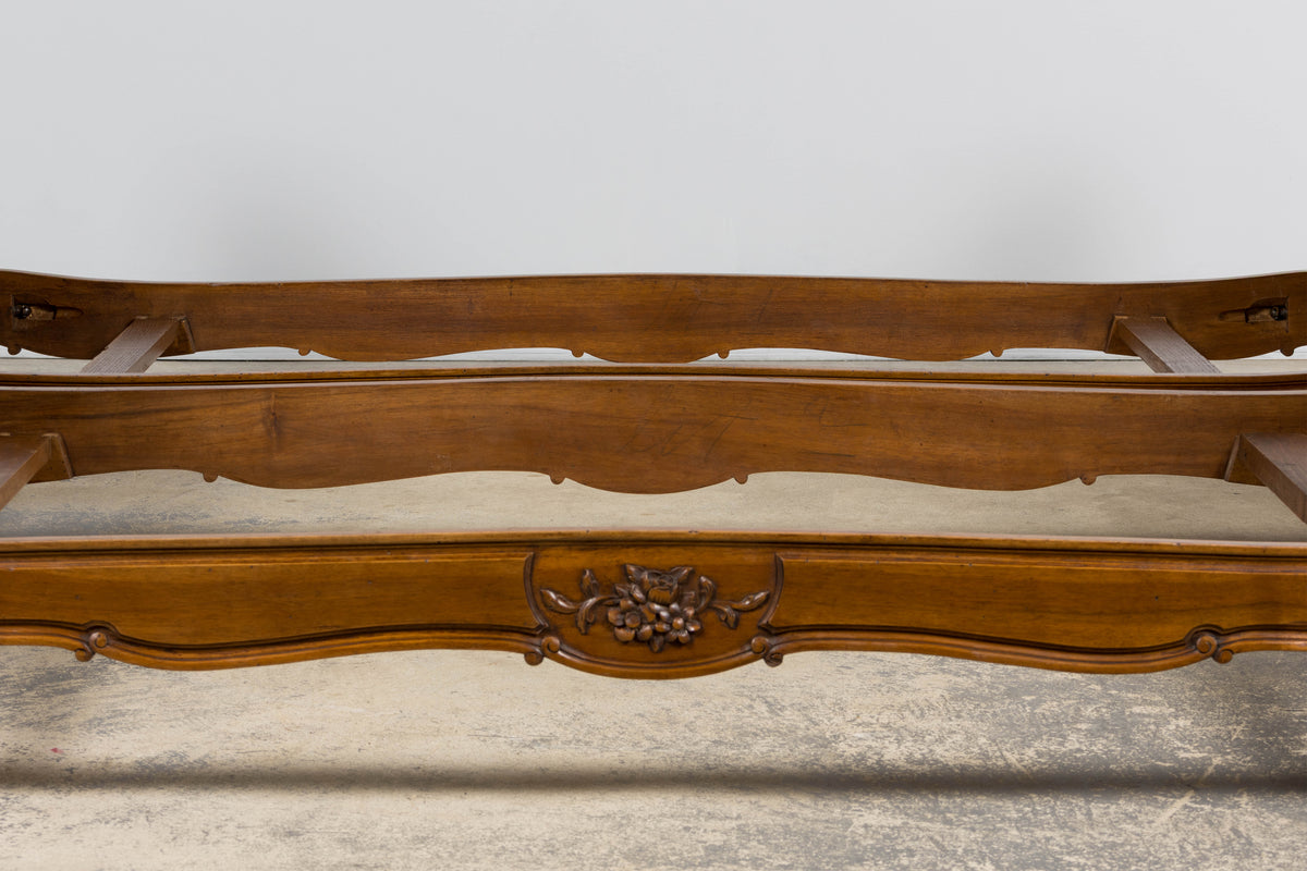 Antique French Louis XV Style Provincial Walnut Twin Size Bed Frames - A Pair