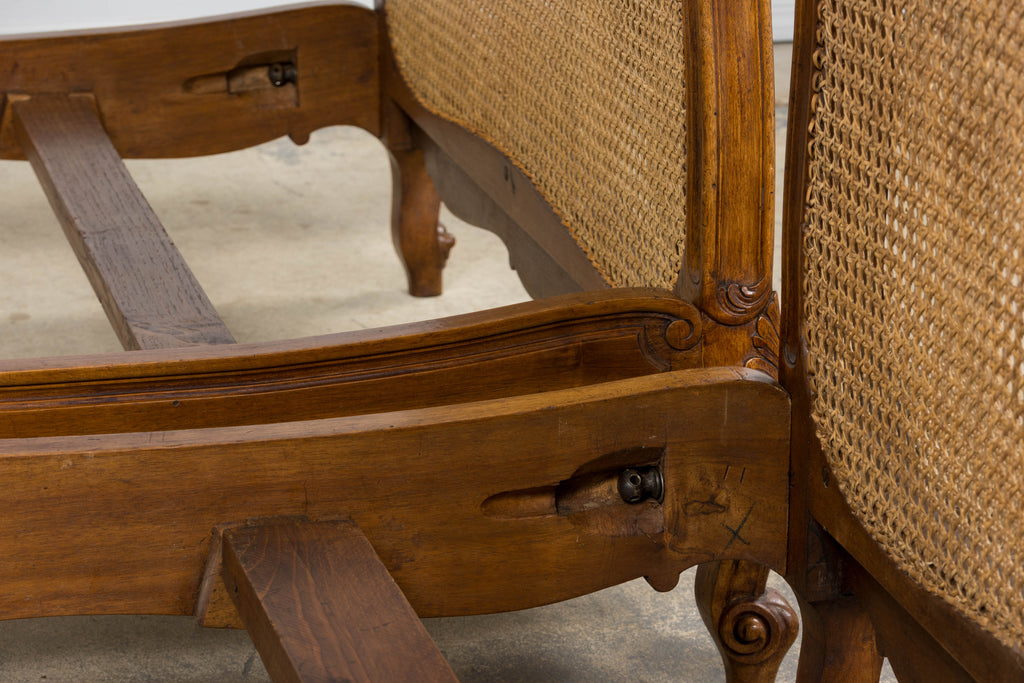 Antique French Louis XV Style Provincial Walnut Twin Size Bed Frames - A Pair